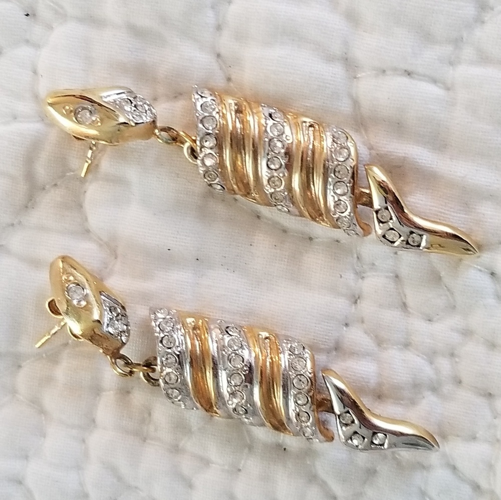 Silver and gold articulated snake earings